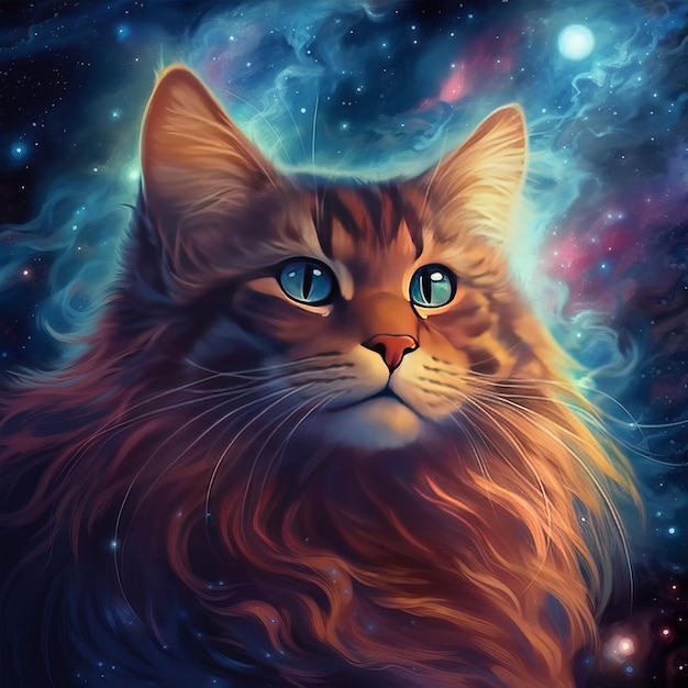 Un gato cósmico en el espacio.