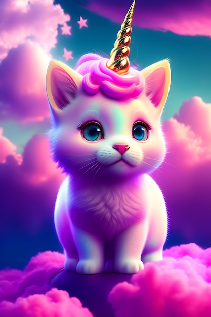 Un gato con un cuerno de unicornio en la cabeza.