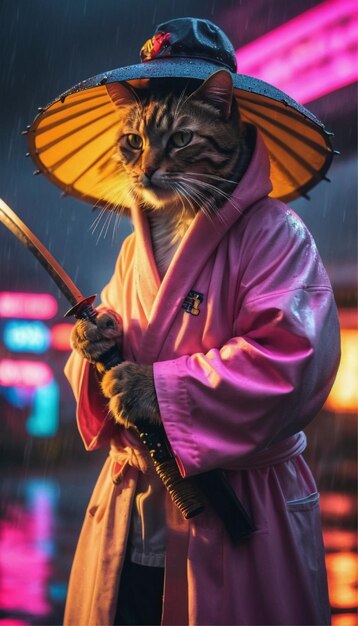 Foto gato cyberpunk realista