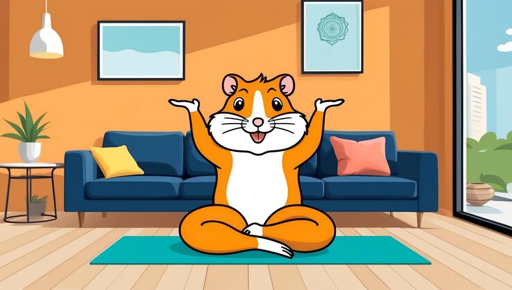 Foto gato de desenho animado bonito em postura de ioga em uma sala plana ilustração de design