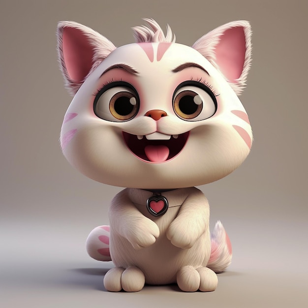 Gato de desenho animado bonito sentado ilustração renderizada em 3D