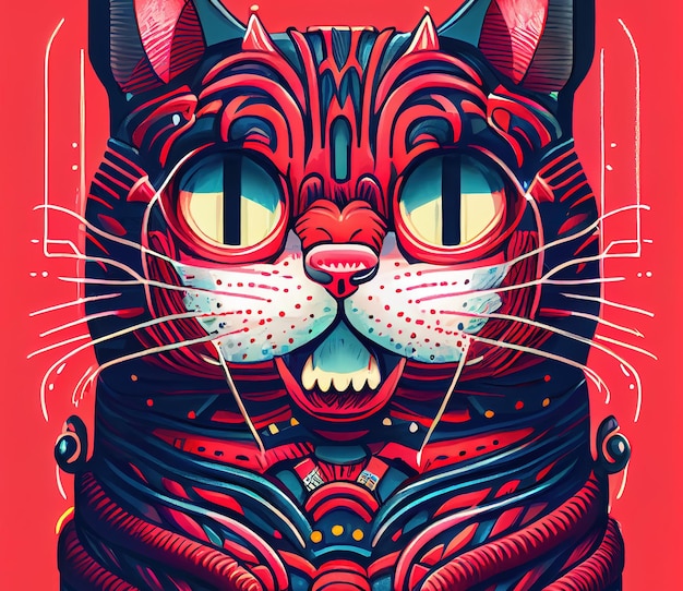 Gato de desenho animado Ilustração de um gato de desenho animado Pintura de ilustração de estilo de arte digital