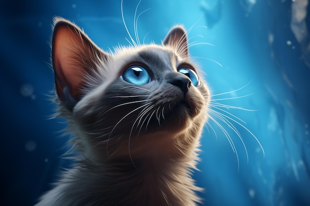 gato de desenho animado muito bonito em fundo azul