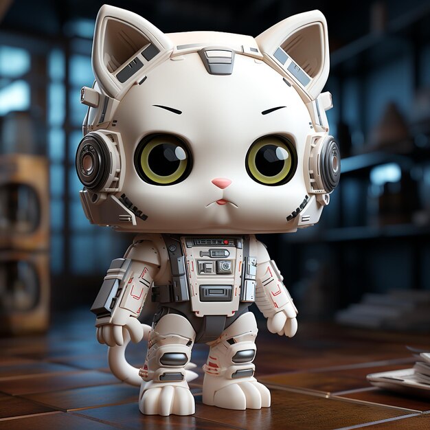Foto gato de desenho animado robô 3d