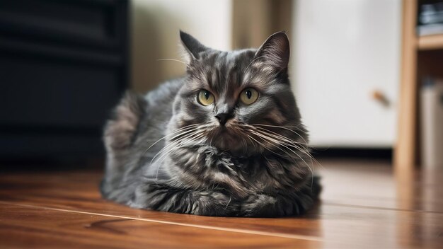 Foto gato de dobra escocês sentado no chão