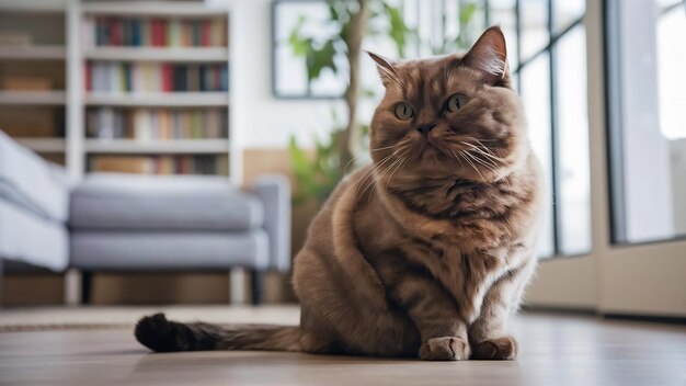 Foto gato de dobra escocês sentado no chão