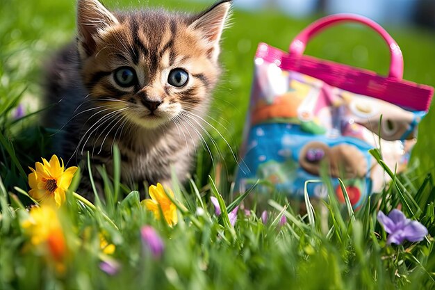 Gato de estimação bonito na pastagem ao ar livre