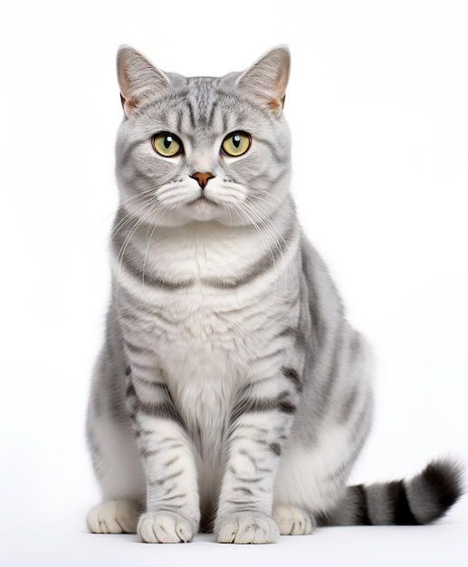 Foto gato de estimação tabby cinza isolado em fundo de cor branca
