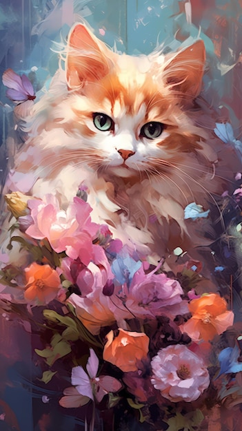 Gato de fantasia realista em flor AI gerado