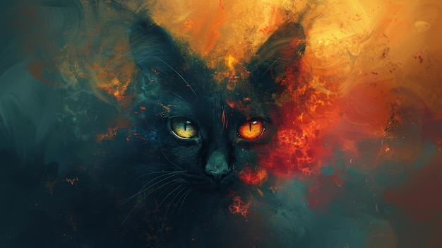 Gato de fogo abstrato com olhos místicos