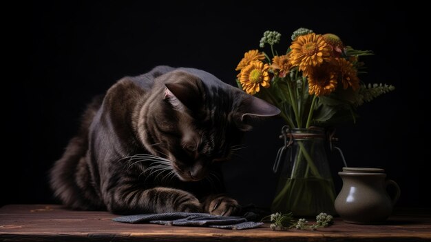 Foto gato de luto em um caos funerário 30 ar 169 job id 65dc6abce7604cb2a2828f1552a9a149