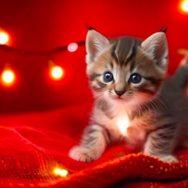 Foto gato de natal brinca com luzes de natal geradas com ai