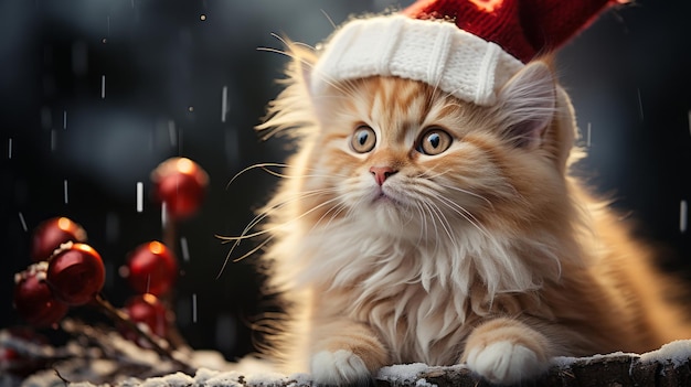 Gato de Natal com chapéu de Papai Noel