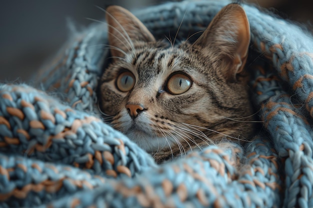 Gato descansando bajo una manta