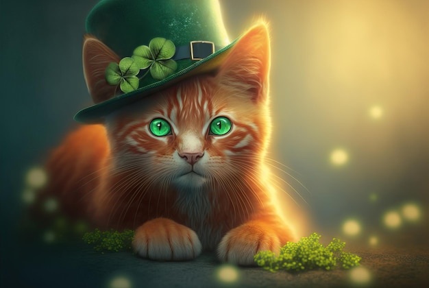 Gato del día de San Patricio con sombrero