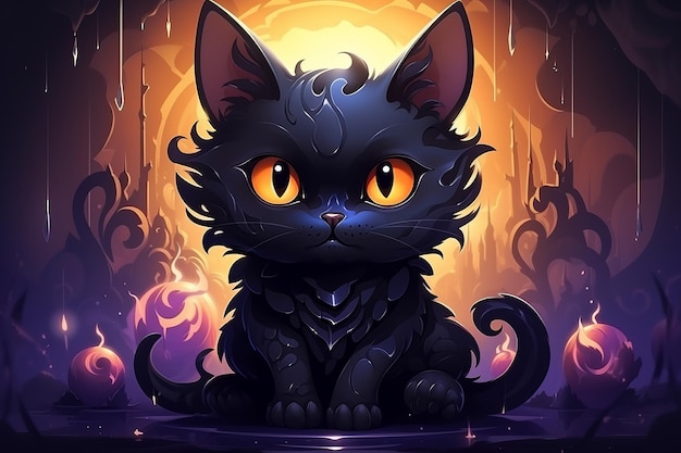 Gato dibujado lindo para Halloween