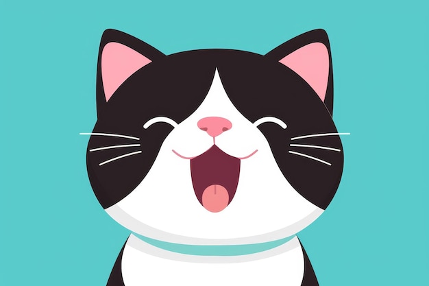 Foto un gato de dibujos animados en blanco y negro con la boca abierta