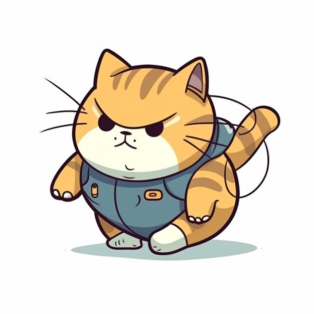 Gato de dibujos animados con una camisa azul y jeans caminando ai generativo