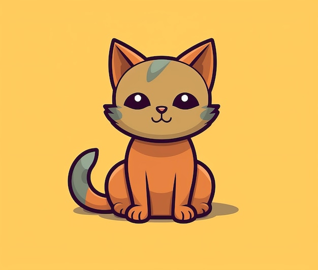 Un gato de dibujos animados con la cara pintada se sienta sobre un fondo amarillo.