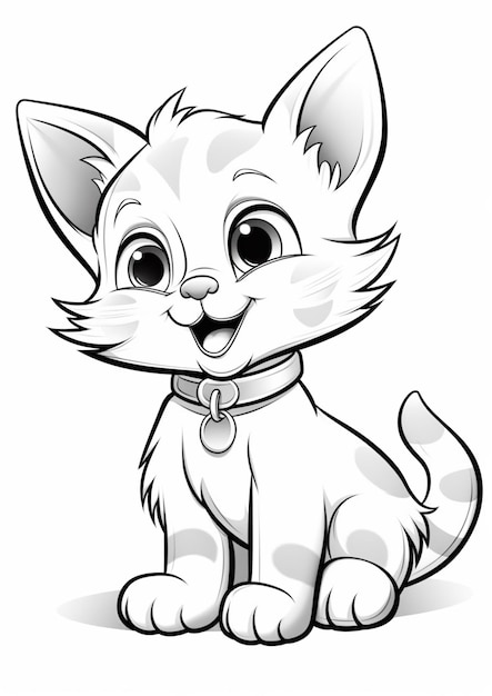 un gato de dibujos animados con un collar sentado y sonriendo ai generativo