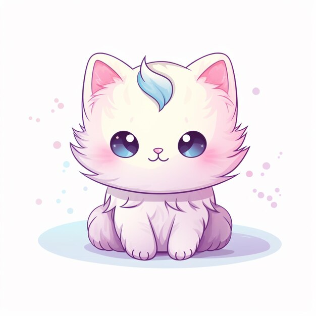 gato de dibujos animados con un cuerno de unicornio sentado en el suelo generativo ai