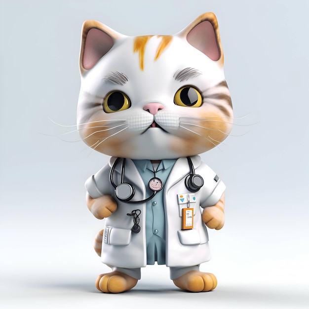 Gato de dibujos animados doctor con estetoscopio en su cuello Ilustración 3D