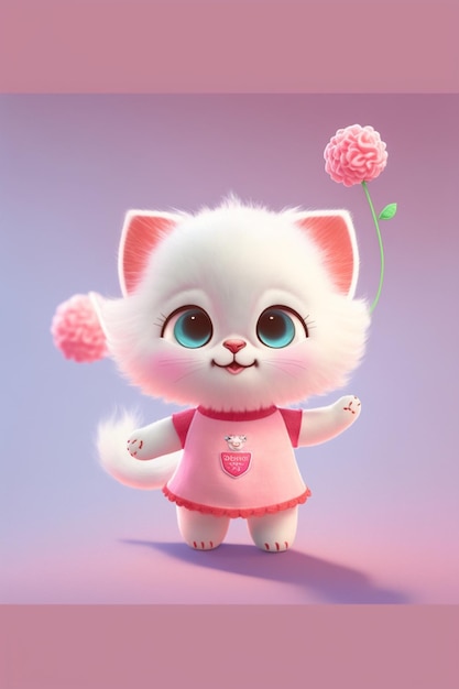 Gato de dibujos animados con una flor en la mano ai generativo