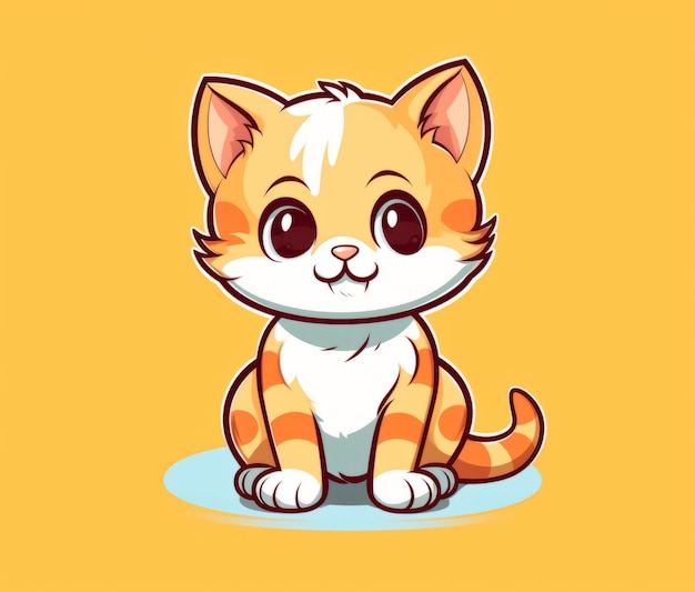 Un gato de dibujos animados con un fondo amarillo.