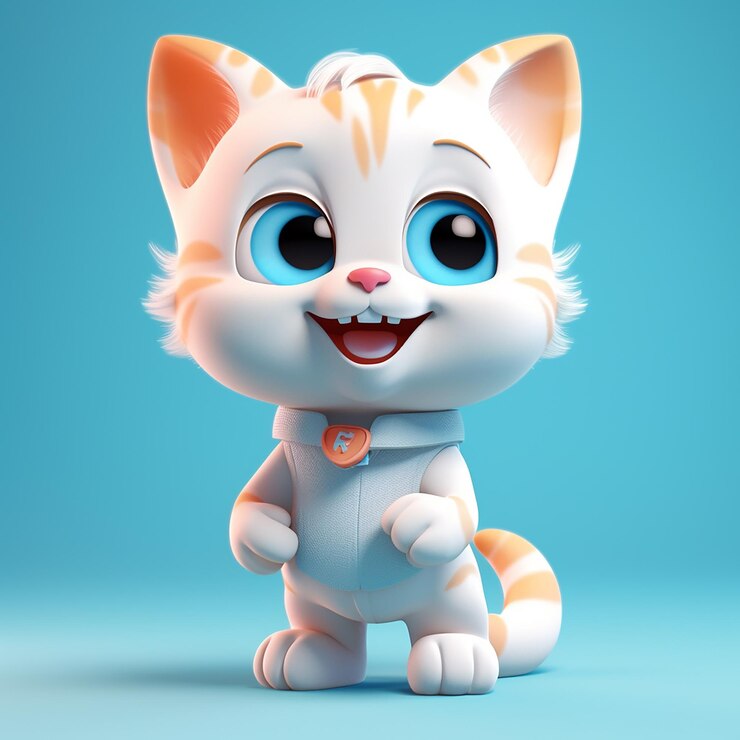 Un gato de dibujos animados con un fondo azul.