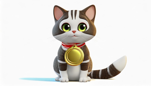 Gato de dibujos animados con una medalla de oro