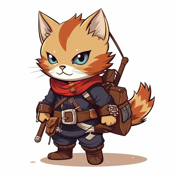 gato de dibujos animados con una mochila y un arma generativa ai