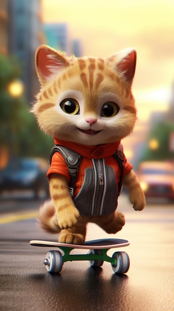 Un gato de dibujos animados con un mono naranja con la palabra bobblehead.