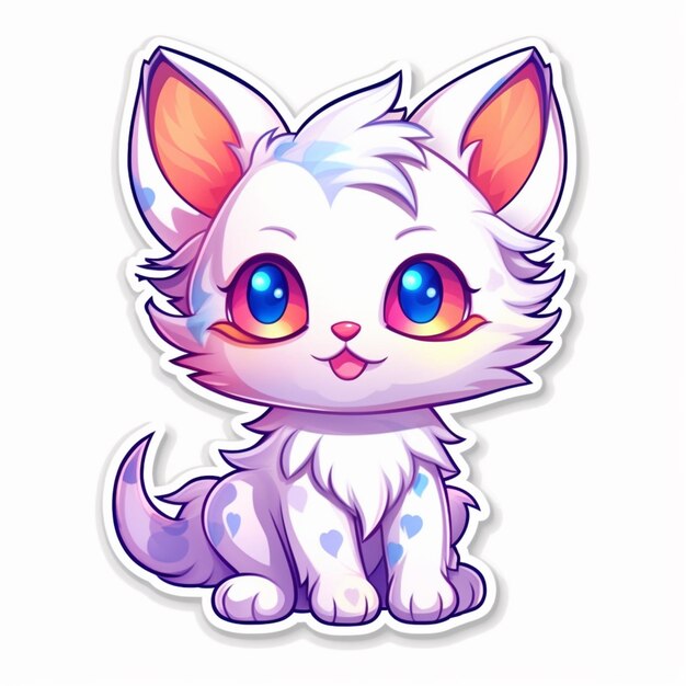 gato de dibujos animados con ojos azules sentado sobre una superficie blanca ai generativo