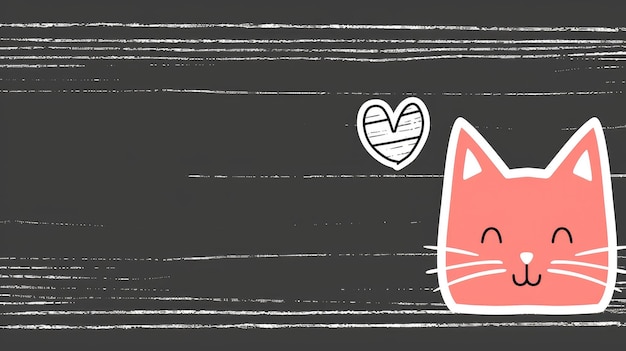 Gato de dibujos animados rosa en estilo de arte en línea sobre un fondo de un tablero escolar gris Ilustración infantil