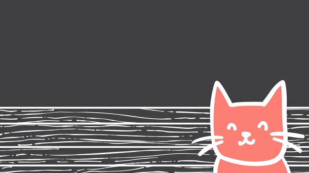 Foto gato de dibujos animados rosa en estilo de arte en línea sobre un fondo de un tablero escolar gris ilustración infantil