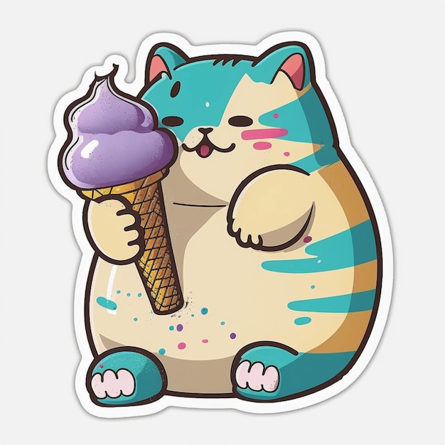 Gato de dibujos animados sosteniendo un cono de helado con chispas de ai generativo