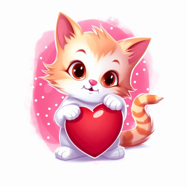 gato de dibujos animados sosteniendo un corazón con ambas patas generativo ai