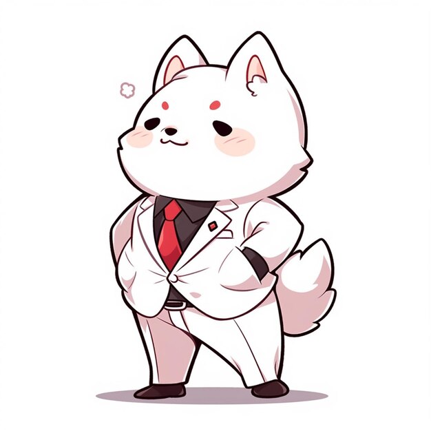 gato de dibujos animados vestido con un traje y corbata de pie con las manos en las caderas generativa ai