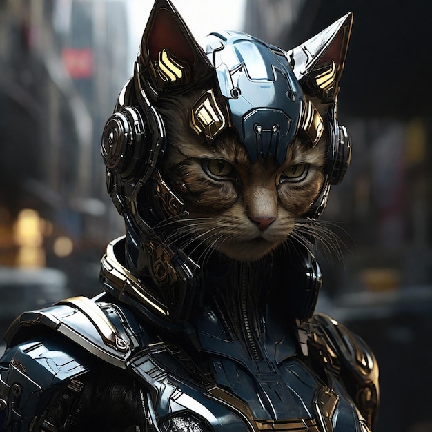 El gato con el disfraz de cyberpunk