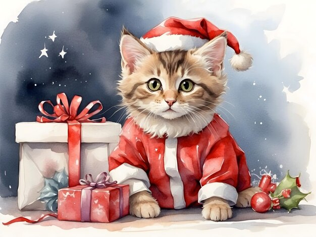 Gato con disfraz de Navidad