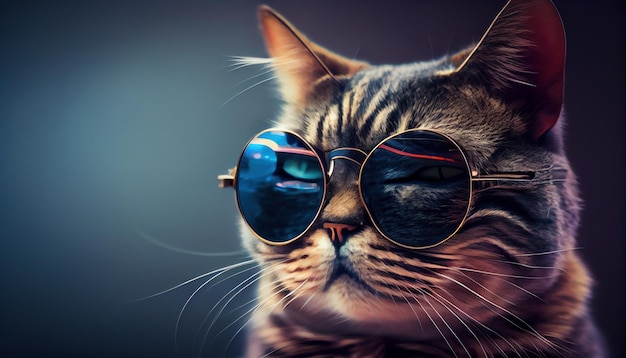 Gato divertido en elegantes gafas de sol realista aislado AI generado