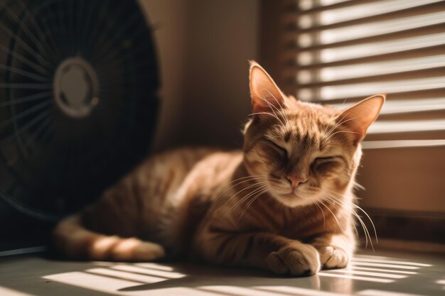 Gato doméstico busca alívio para o calor do verão