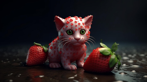 Un gato con dos fresas encima.