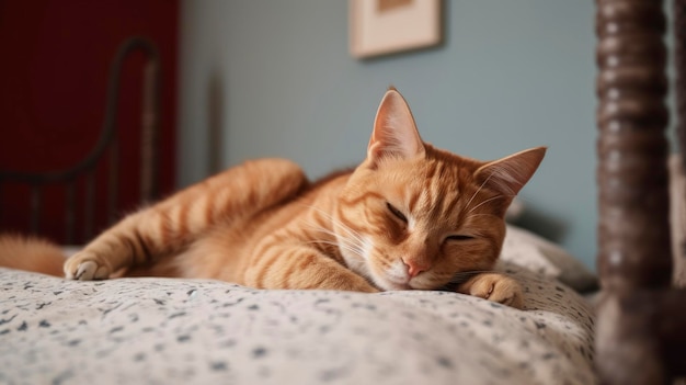 Un gato duerme en una cama con la palabra gato escrita