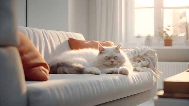 Gato duerme tranquilo y relájate en el sofá IA generativa