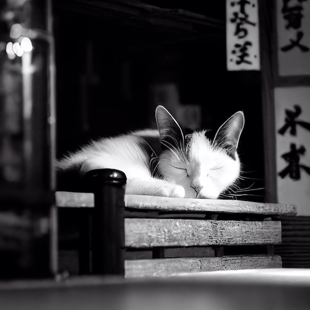 Gato durmiendo en las calles de Japón