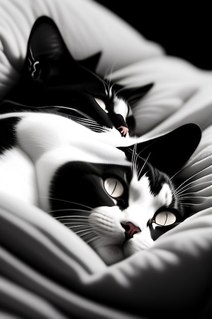 El gato durmiente del anime en blanco y negro