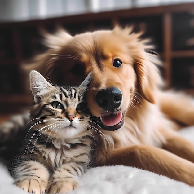 gato e cachorro dormem juntos feito com IA generativa