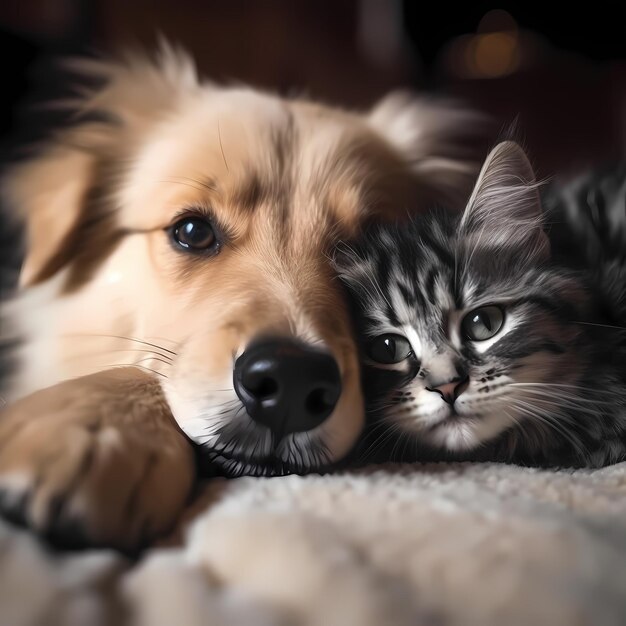 gato e cachorro dormem juntos feito com IA generativa