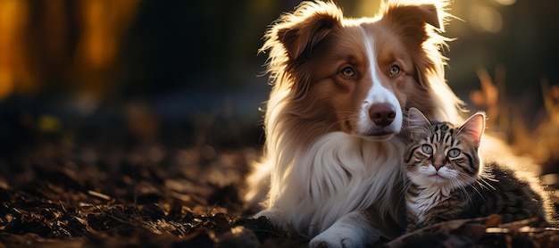 gato e cachorro em um fundo desfocado IA generativa